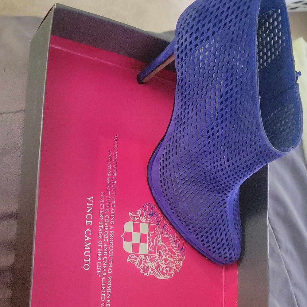 Vince Camuto Blue Heeled Boots with Textured Design